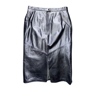 Black Midi Pencil Leather Skirt